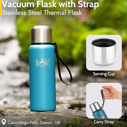 Trail Vacuum Flask with Strap, Camping & Travel, 600ml, Teal — view 2