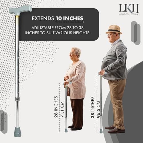 LKH Walking Stick Adjustable Walking Cane Lightweight Aluminium Support Aid with Ergonomic Handle, Anti-Skid Base, 28-38 Inch Height Adjustment for Seniors, Men & Women Daily Mobility Support — view 6