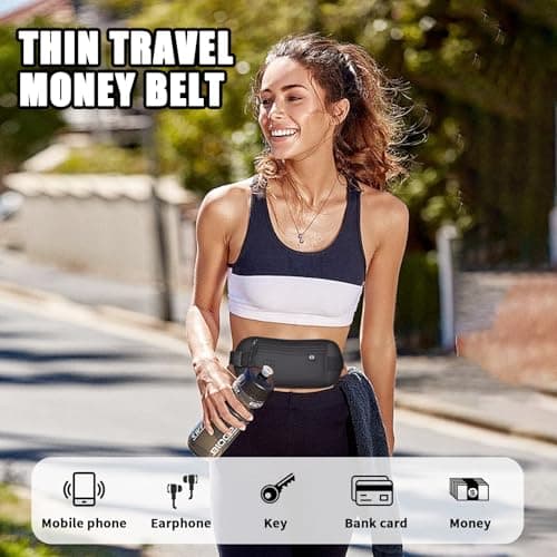 Money Belts for Travel Hidden Men Women, Passport Holder Secure Travel Money Pouch RFID Blocking Travel Wallet Anti-Theft Bumbag with 3 RFID Card Protector Sleeve Waterproof Fanny Pack — view 4