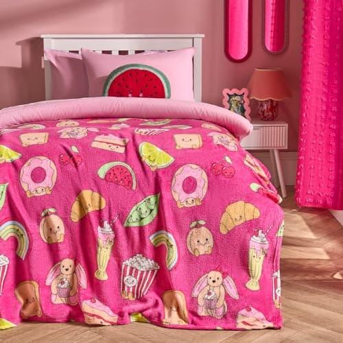 OHS Fleece Blanket Sofa Throw, Gifts for Teenage Girls Boys Super Soft Warm Cosy Sweetie Pies Throw Blanket Decorative Kids Rooms Sleepovers Single Bed Throws, Magenta - 125 x 150cm — view 2