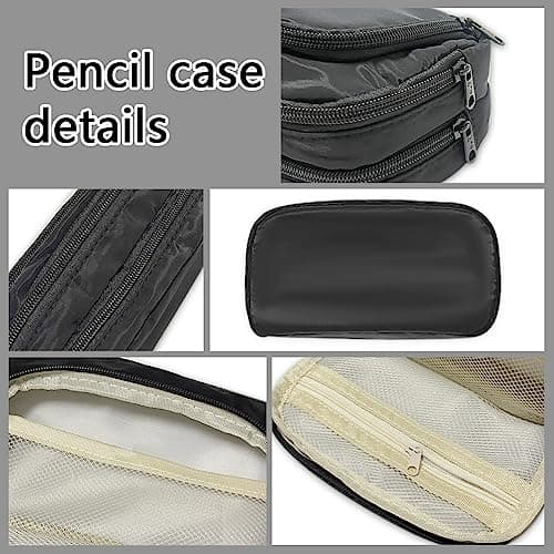 Liujiami Pencil Case Large Capacity 3 Compartments School Student Stationery Organiser for Kids Adults Office Makeup Cosmetic Bag Black — view 4