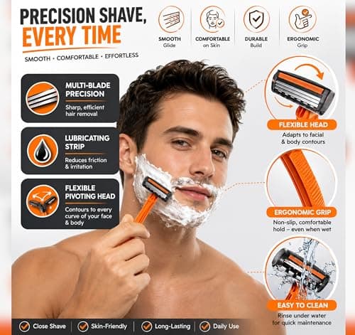 Men’s Razors (10 Pack) Triple Blade Disposable Razors for Men & Women | Manual Face Shaver for Sensitive Skin, Chrome Coated Sharp Blades for Smooth Shaving & Hair Removal — view 2