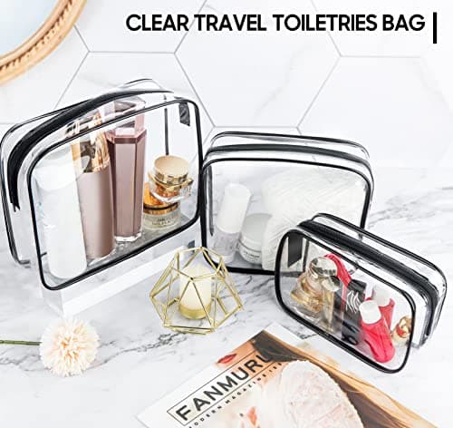 SLIJAR Clear Travel Toiletries Bag, 3 PCS Portable Waterproof Toiletry Bags for Women and Men, Clear Makeup Bags PVC Cosmetic Bag, Travel Accessories Wash Bag for Travelling and Holiday — view 5