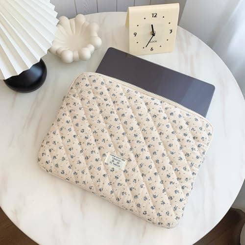 CHAMAIR Puffy Laptop Sleeve 13 Inch Cute Laptop Case Floral Quilted Laptop Sleeve Cute Aesthetic Cover Case 13'' 12'' (Blue 13in) — view 5