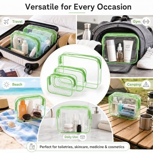 3 Pack Clear Travel Toiletry Bags, Multi-Size PVC Pouches with Strong Zip — view 6