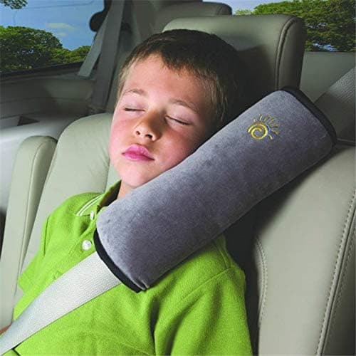 Car Seat Belt Pillow for Kids Set of 2 - Soft Grey Seatbelt Shoulder Pad Cushion Headrest for Long Car Rides Naps Road Trips, Adjustable Washable Travel Sleep Pillows for Children