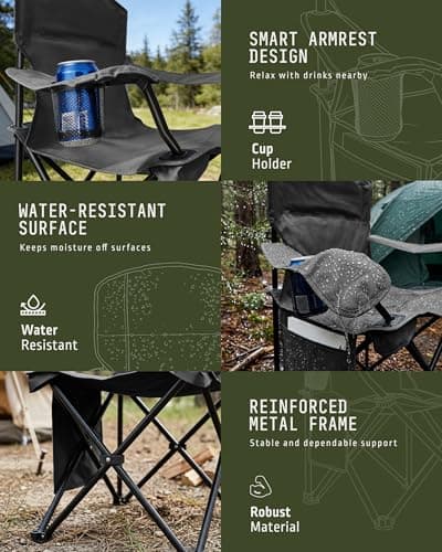 Voyager Folding Camping Chair 2-Pack, Lightweight with Pocket and Drinks Holder, Holds up to 120kg Each, Easy to Transport, Foldable Outdoor Chair Set -Black — view 5