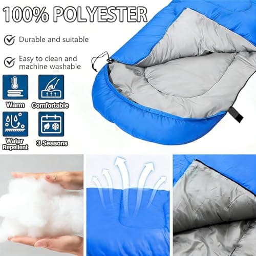 Sleeping Bag for Adults & Kids, 3‑4 Season Cold‑Weather Camping Gear with Carry Bag, Portable Lightweight for Hiking, Backpacking & Outdoor Music Festival (Blue) — view 3