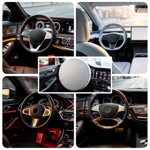 2Pcs Car Steering Wheel Sunshade, Heat Resistant Steering Wheel Cover, Protective Sun Shade Automotive Accessories for Vehicle Travel Hot Weather Truck Outdoor Parking — view 4