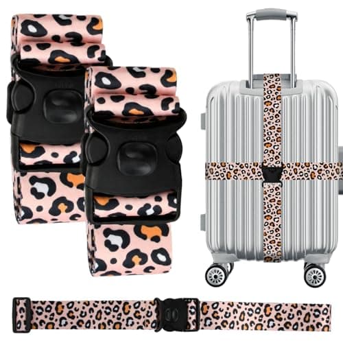 2 PCS Leopard Print Luggage Straps for Suitcases, Adjustable Suitcase Straps Heavy Duty Suitcase Belts, Baggage Identifiers Suitcase Accessories with Quick Release Buckle
