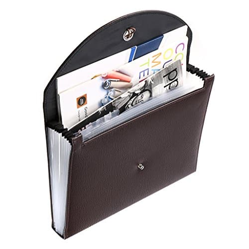 IGNPION PU Leather A4 Expanding Folder File Organisersn 13 Pocket Document Wallet Portfolio Business Folder with Elastic Closure (Brown) — view 6