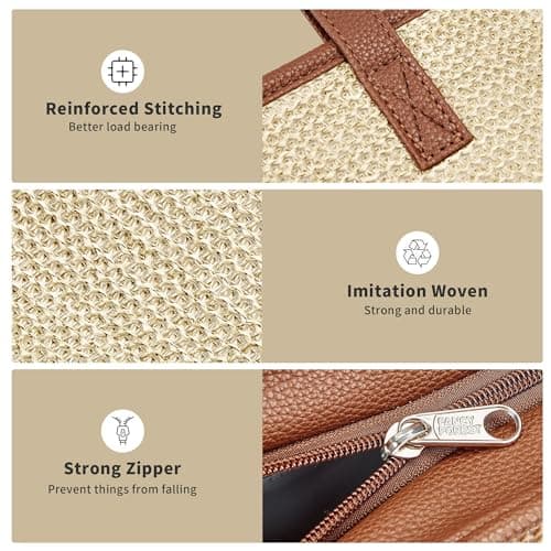 KALIDI Women Straw Tote Bag Summer Beach Woven Shoulder Handbag with Zip — view 6