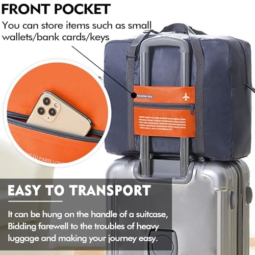 INVODA Foldable Travel Duffel Bag Sports Gym Tote Water Resistant Carry on Luggage Bag Weekender Overnight Bag (Orange) — view 4