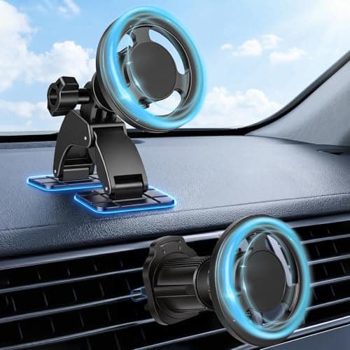 Ainiv Magnetic Phone Holder Car, 360° Rotatable Air Vent Magnetic Phone Holder Compatible With iPhone 17/16/15/14/13/12 Full Series with Metal Plates in Car Dashboards, Air Vents, and Desks
