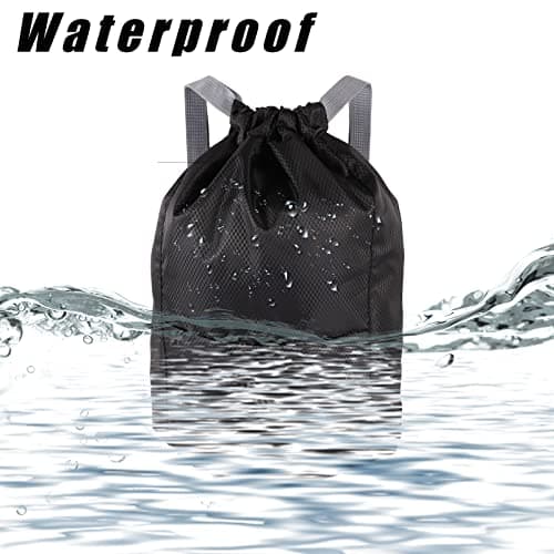 Medo Drawstring Sports Backpack, Waterproof Oxford Gym Bag, Black — view 6