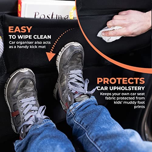 Huckaboo Car Seat Organiser - Kids Back Seat Organiser, Storage Pockets, Screen Holder, Black, 2 Pack — view 6