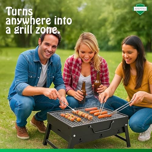 ADEPTNA Portable Folding Charcoal BBQ Grill Compact Tabletop Barbecue with Foldable Legs for Camping, Garden, Travel, Picnic & Outdoor Cooking – Durable Iron Construction with Spacious Cooking Surface — view 2