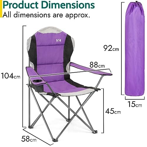 Trail Kestrel High Back Folding Camping Chair – 2 Pack, Luxury Padded Seat with Breathable Mesh, Heavy Duty Tubular Steel Frame, Cup Holder Armrest, Lightweight & Portable with Carry Bag (Purple) — view 3