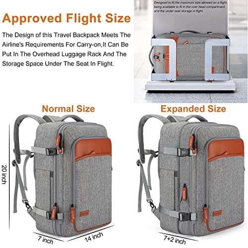 Carry on Backpack, Extra Large 40L Flight Approved Travel Backpack for Men & Women,Expandable Large Suitcase Backpacks With 4 Packing Cubes,Water Resistant Luggage Daypack Business Weekender Bag,Grey — view 2