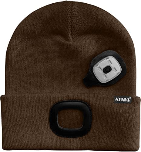 ATNKE LED Lighted Beanie Cap,USB Rechargeable 4 LED Red and Blue Glow Flashing Running Headlamp Hat Winter Warm Gifts for Men and Women/Coffee — view 3