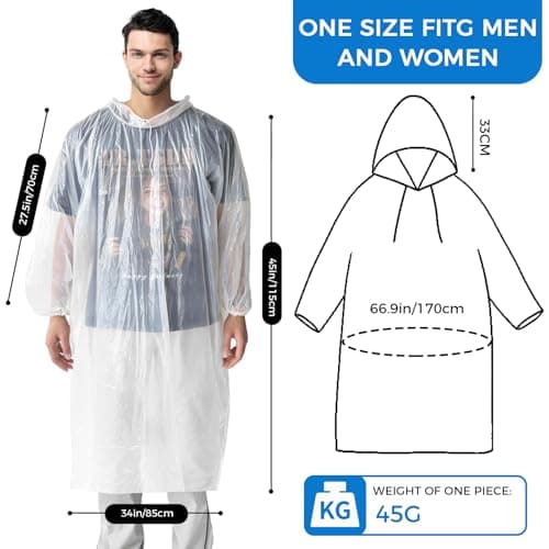 adult Waterproof rain Poncho Raincoats for Outdoor Concert, Camping, Theme Park, Hiking - Clear, 6 Pack — view 2