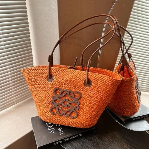 BTCHING Straw Tote Bag - Large Capacity Hand-Woven Beach Women's Bag - White — view 3