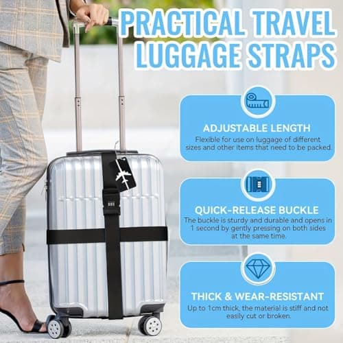 4Pcs Luggage Straps with 3‑Digit Coded Lock, Adjustable Suitcase Belts — view 6