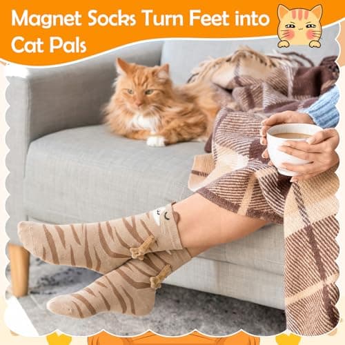 Zuimei 4 Pairs Magnetic Crew Socks Cat Holding Hands Design Unisex UK 4-8 — view 5