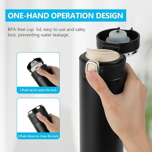 Flintronic 450ML Travel Mug Reusable Coffee Cup with Leakproof Lid Insulated Coffee Mug for Hot & Cold Drinks, BPA-Free LED Temperature Display Vacuum Stainless Steel Travel Mug (Black) — view 3