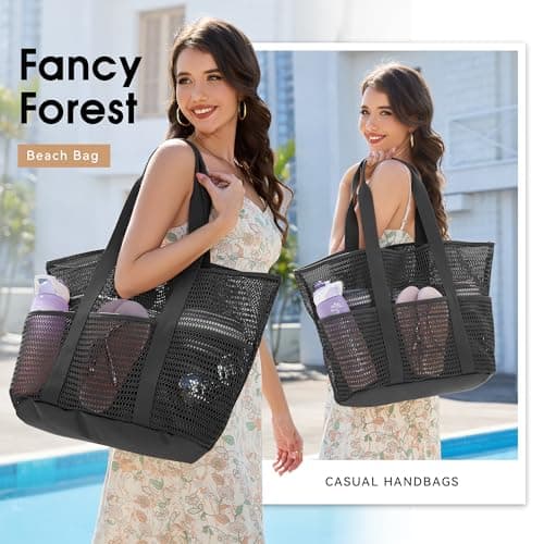 Foldable Mesh Beach Bag, Large 30L Waterproof Summer Tote Bag with Zipper — view 5