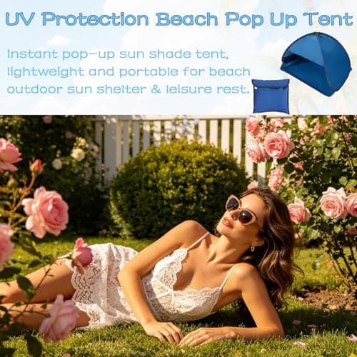 2-Piece Pop Up Mini Beach Tent Sun Shelter Set with Portable Storage Bag, Baby UV Protection and Dog Pet Sunshade, Headrest Shade for Beach, Foldable Instant Canopy Blue — view 6