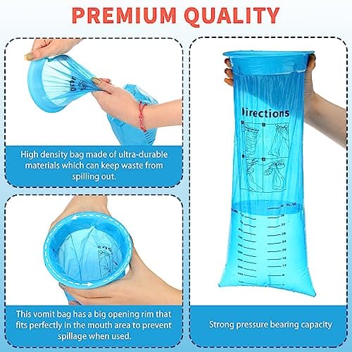 TonJin 25Pack Disposable Sick Bags for Car Travel, 1000ml Blue High Density Leak Resistant & Portable Travel Sickness Vomit Bags with Snap for Pregnant Women Car Bus or Aircraft — view 3