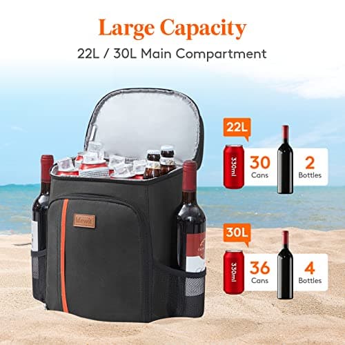Lifewit 30 Cans Backpack Cooler Waterproof Insulated Soft Lunch Backpack Lightweight Leakproof Cooler Bag for Men Women Adults for Work Picnics Beach Camping Travel Outdoor Activities, Black — view 2