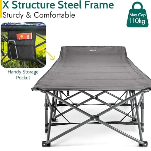 Trail Folding Camping Bed for Adults, Sturdy Heavy Duty Steel, Luxury Duoweave Fabric, Lightweight Guest Sleeping Bed, Fast Easy Set Up, Carry Bag, 110kg Max Weight (L190cm/6.2ft x W67cm x H36/48cm) — view 3