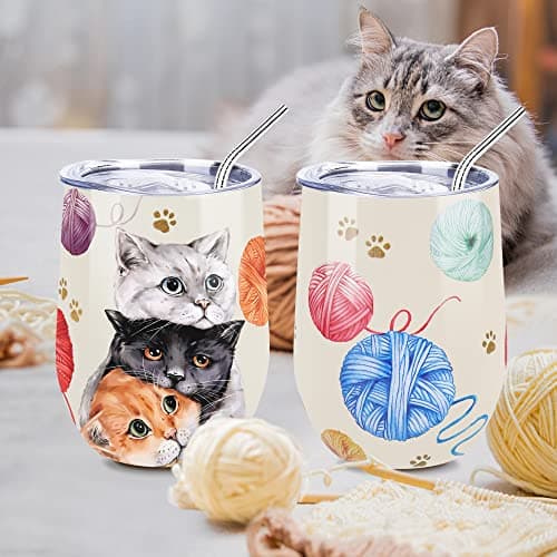 NymphFable 12oz Cat Cup Travel Mug Insulated Wine Tumbler with Straw and Lid Coffee Mug Gifts for Women Double Wall — view 6