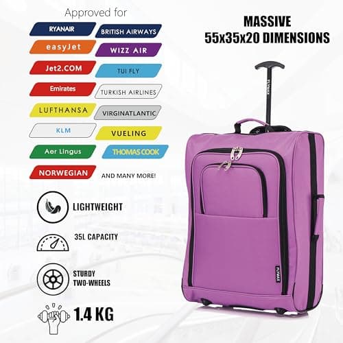 55x40x20 Ryanair Cabin Bag Hand Luggage Lightweight Suitcase Approved Carry on Luggage 1.4kg 44L Fits Purple — view 5