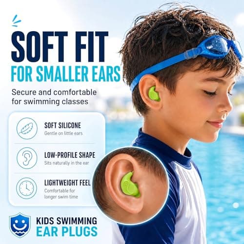 Kids Swim Ear Plugs - 4 Pairs Waterproof Silicone Earplugs for Children 5-14 Years with Detachable Cord, 2 Wearing Styles, Attaches to Goggles, Reusable Ear Protection for Pool, Swimming Lessons — view 4