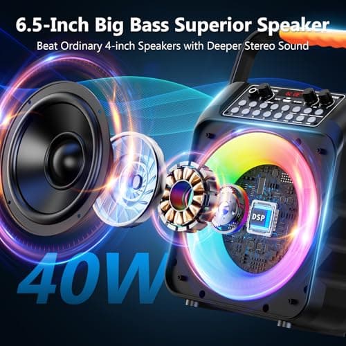 HWWR Karaoke Machine for Adults, Portable Bluetooth Karaoke Speaker with 2 Wireless Microphones, PA System with 6.5" Subwoofer, Echo Adjustment, Support REC/TF Card/USB/AUX for Home Party — view 2