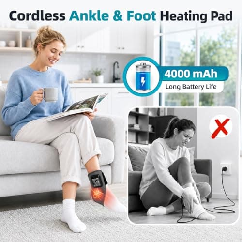 Cordless Heated Foot Ankle Pad with Massage, 4000mAh Rechargeable Heated Ankle Brace with 6 Heat Levels 6 Vibration Modes 6 Time Settings, Adjustable Portable Foot Heat Wrap for Athletes Elderly — view 5