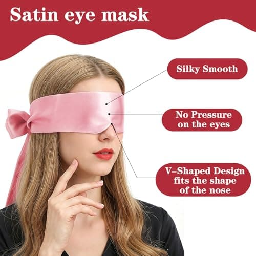 Tyqour 2 Pcs Blindfolds, Soft Silk Blind Folds for Adult Play, Adjustable Blindfold for Party Games, 59 Inch V-Shaped Blackout Sleep Mask for Women Men Adult Couples, valentine's day Gift, Black, Pink — view 3