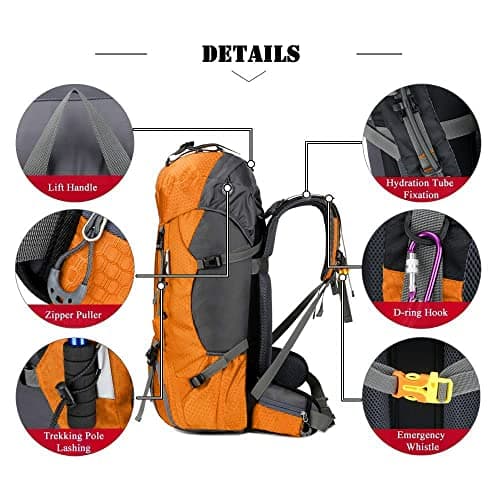 Bseash 60L Waterproof Hiking Camping Backpack with Rain Cover, Lightweight Outdoor Sport Travel Daypack Rucksack for Climbing Skiing — view 4