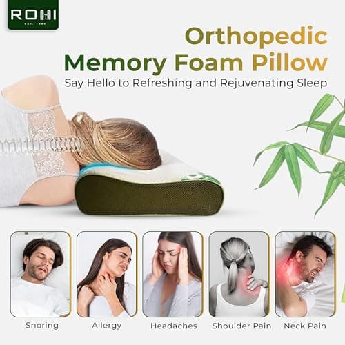 Rohi Bamboo Memory Foam Pillow – Cervical Orthopedic Neck Support Pillows – Breathable & Hypoallergenic – Soft Supportive Bamboo Side Sleeper Pillow for Neck and Shoulder Pain Small (50cm x 30cm) — view 2