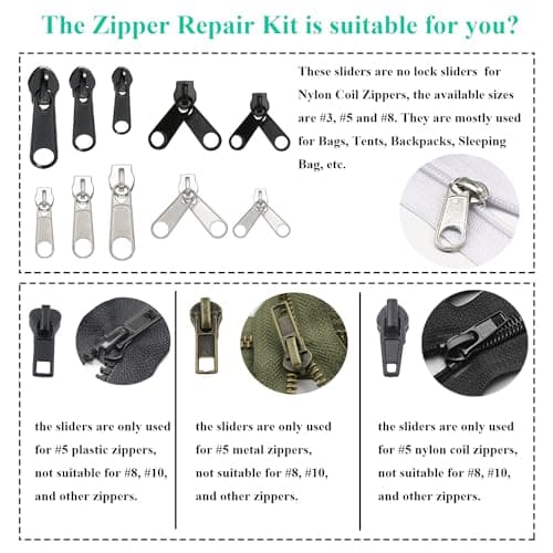 YaHoGa Zipper Repair Kit with Tool for Clothing Bags Outdoor Tents Coats Jeans Jackets Purses Luggage Backpacks (with Tool) — view 3