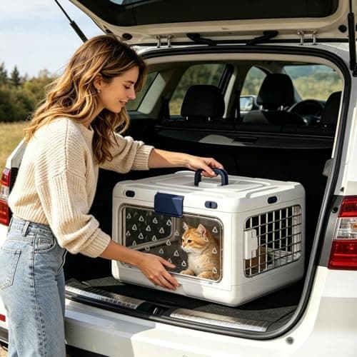 Cat Carrier,Hard-Sided Portable Foldable - Cat Travel Kennel | for Kitten Puppy Outings Camping Cycling Outdoor Walking Road Trip Hiking — view 3