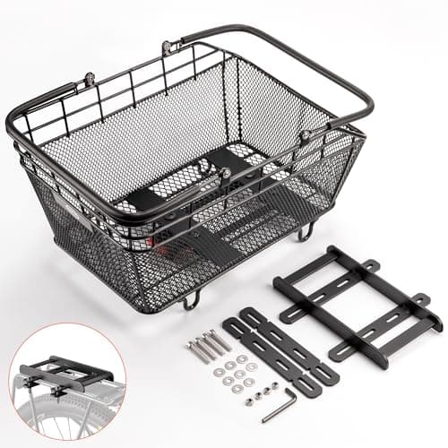 CXWXC Rear Bike Basket with Handle - Quick Release Bicycle Rear Basket with Cargo Net and Waterproof Cover, Wire Bike Baskets Rear Large Capacity (Wire Bike Basket) — view 6