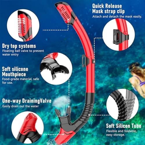 MELUMILU Snorkel Set, Snorkel Mask 180° Panoramic Wide View, Anti-Fog Scuba Diving Gear, Professional Swim Goggles for Free Breathing, Swim, Diving, (Black Red) — view 4