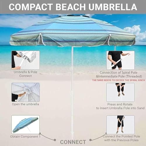 LOTTAFUN 6ft Beach Umbrella - Heavy Duty Wind Resistant UV 50+ Portable Sun Shade with Sand Anchor & Carry Bag, Outdoor Folding Umbrella for Beach, Pool, Patio, Garden NO Tilt The sand needs to exceed — view 4
