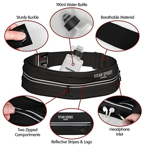 TITAN SPORT Running Belt Waist Bag Phone Holder with Ultra Slim Water Bottle (190ml), Adjustable Sports Water Resistant Band with Two Pockets Fits Smartphones up to 7", Ideal for Men & Women’s Fitness — view 5