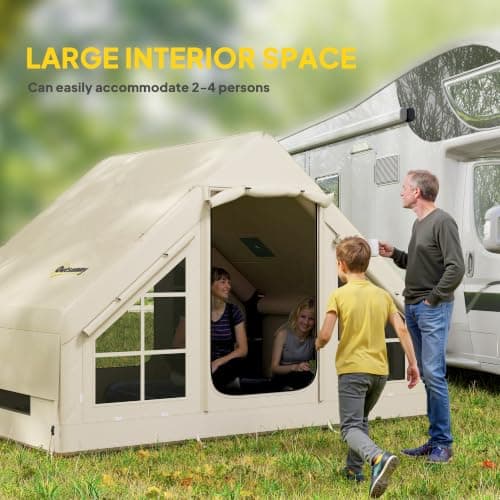 Outsunny Inflatable Camping Tent, Stove Jack Hole, 2-4 Person, Beige — view 3