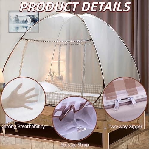 Digead Mosquito Net, 120x200cm Bed Canopy, Portable Travel Mosquito Nets, Foldable Double Door Mosquito Camping Curtain - Brown Edge — view 6